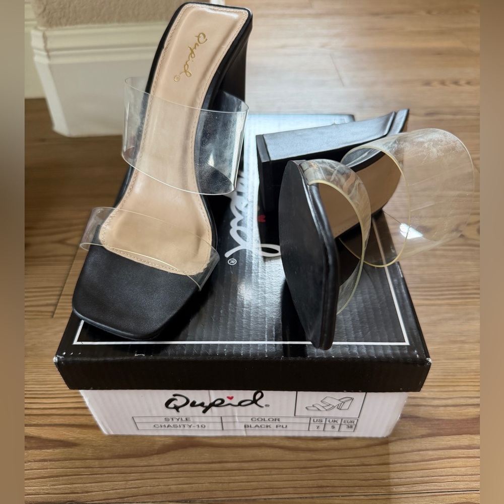 Qupid black and clear heels